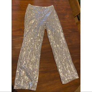 Silver sequin wide leg Boohoo pants- size 10
